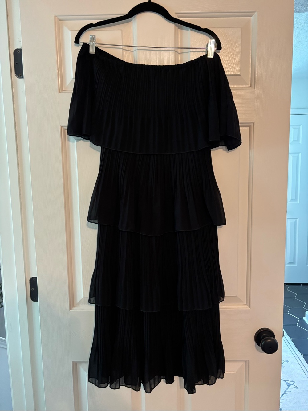 Off-Shoulder Tiered Black Dress